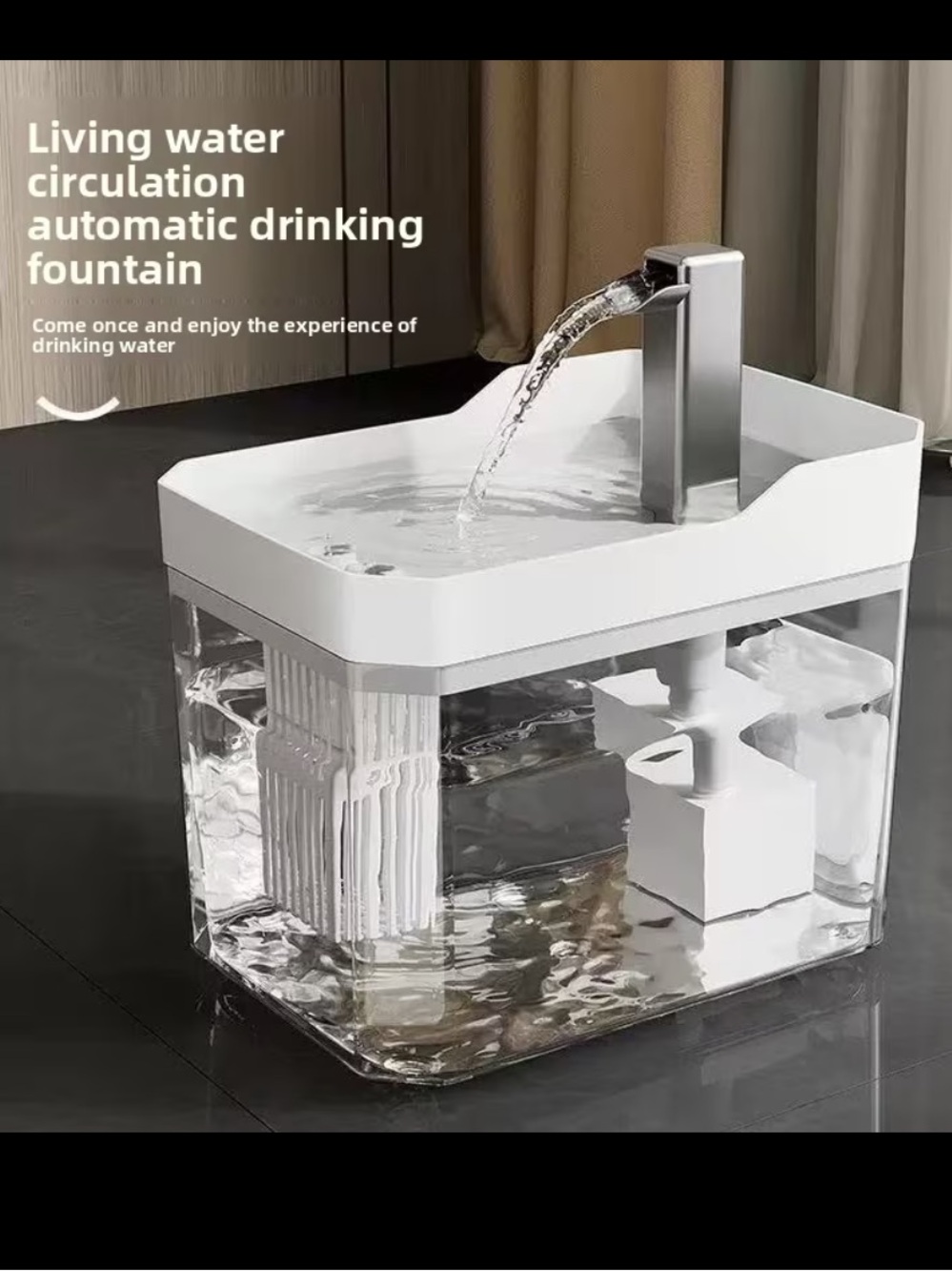 Silent Acrylic NIB Pet Fountain Water Dispenser - Transparent Grey - Picture 4 of 4